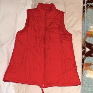amazon essentials red fleece lined long vest size large red